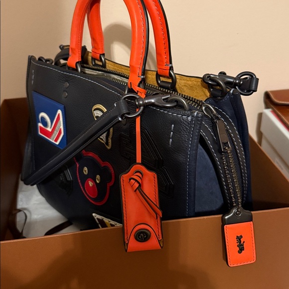 Coach 1941 Varsity Patch Rogue Leather Handbag with Orange Handles and Patches - Picture 10 of 10